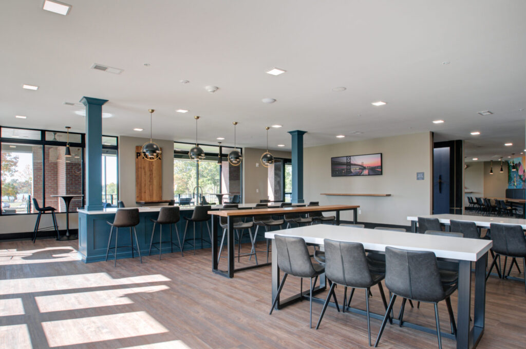 Resident lounge in luxury Cherry Hill apartments with communal workspaces