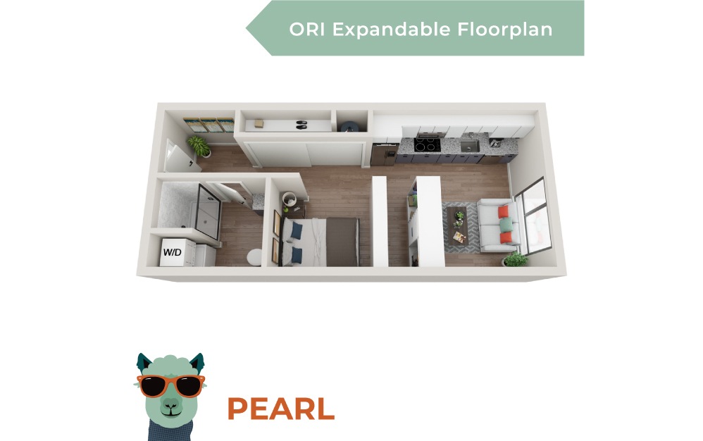 Pearl - Studio floorplan layout with 1 bathroom and 457 square feet