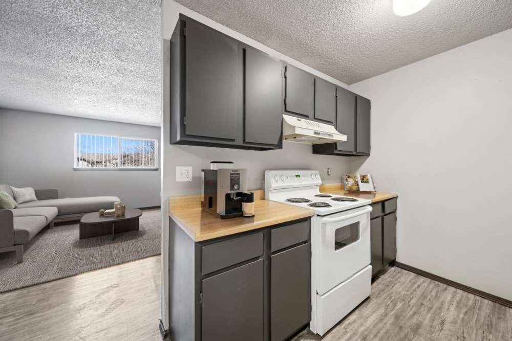 Modern-style kitchen at Sherwood Pointe Apartments in Shawnee, Oklahoma