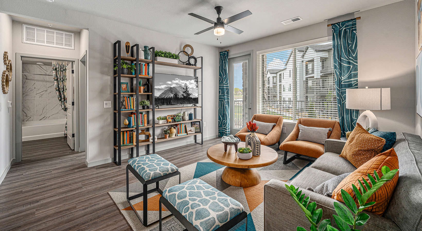 large living room with access to private patio