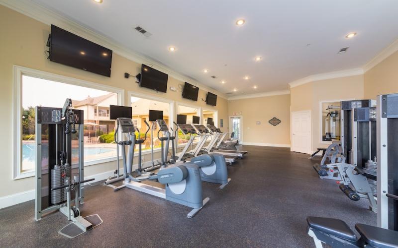 a gym with exercise equipment