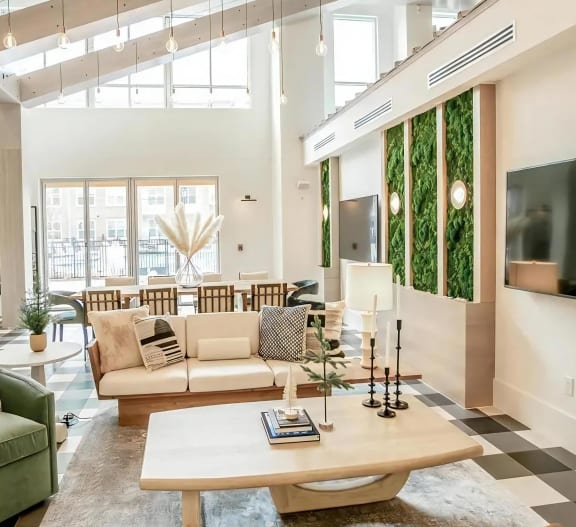 Alta Wren Open-Concept Clubroom with Vertical Garden Wall