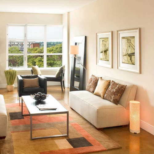 large picture windows in bright living room