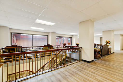 Second-floor mezzanine at Fowler Apartments in Lafayette, IN.
