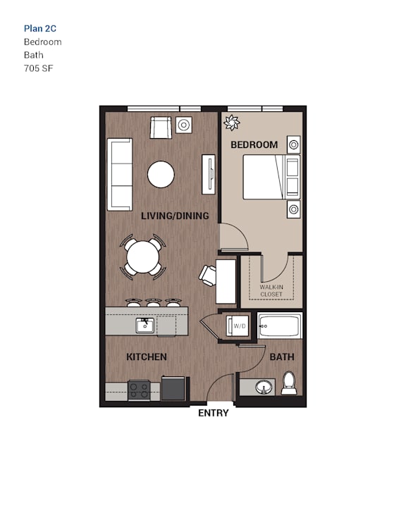Floor Plan One Bedroom Plan 2C at Upton Flats, Seattle