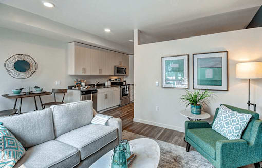 Living Room With Kitchen at Upton Flats, Seattle, 98126