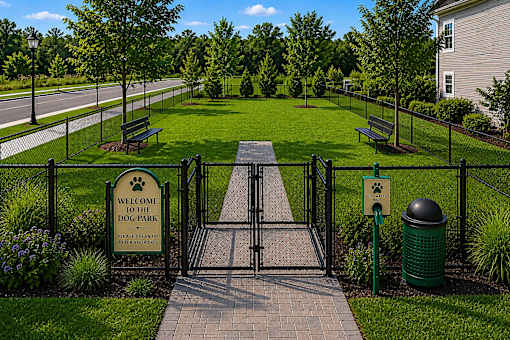 A sign welcomes visitors to the dog park.