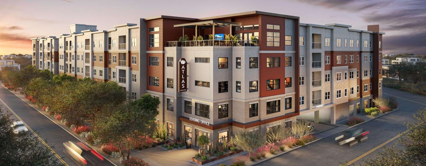 a building with a parking lot