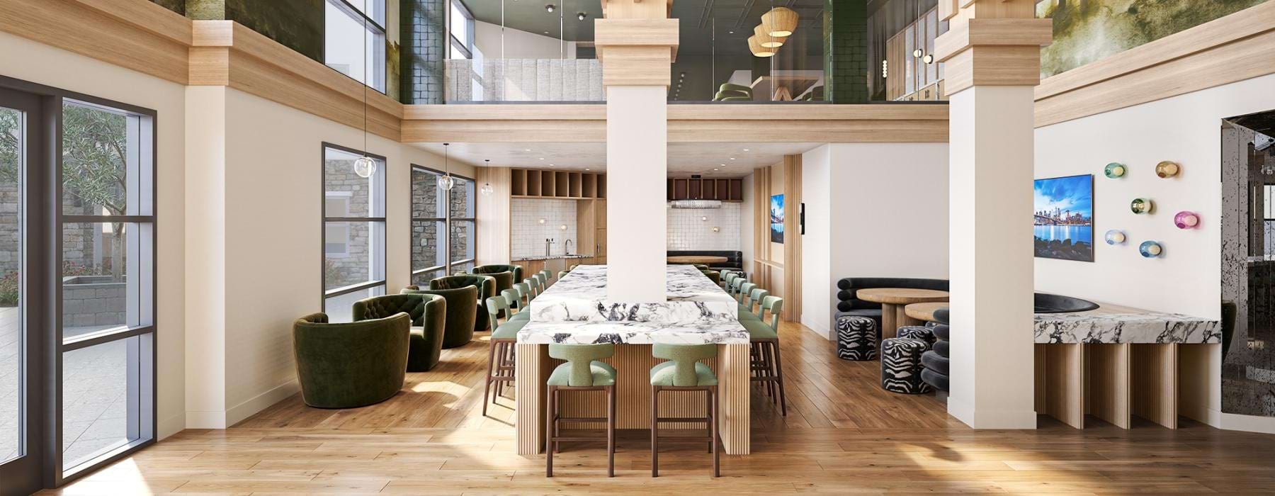 a room with a table and chairs
