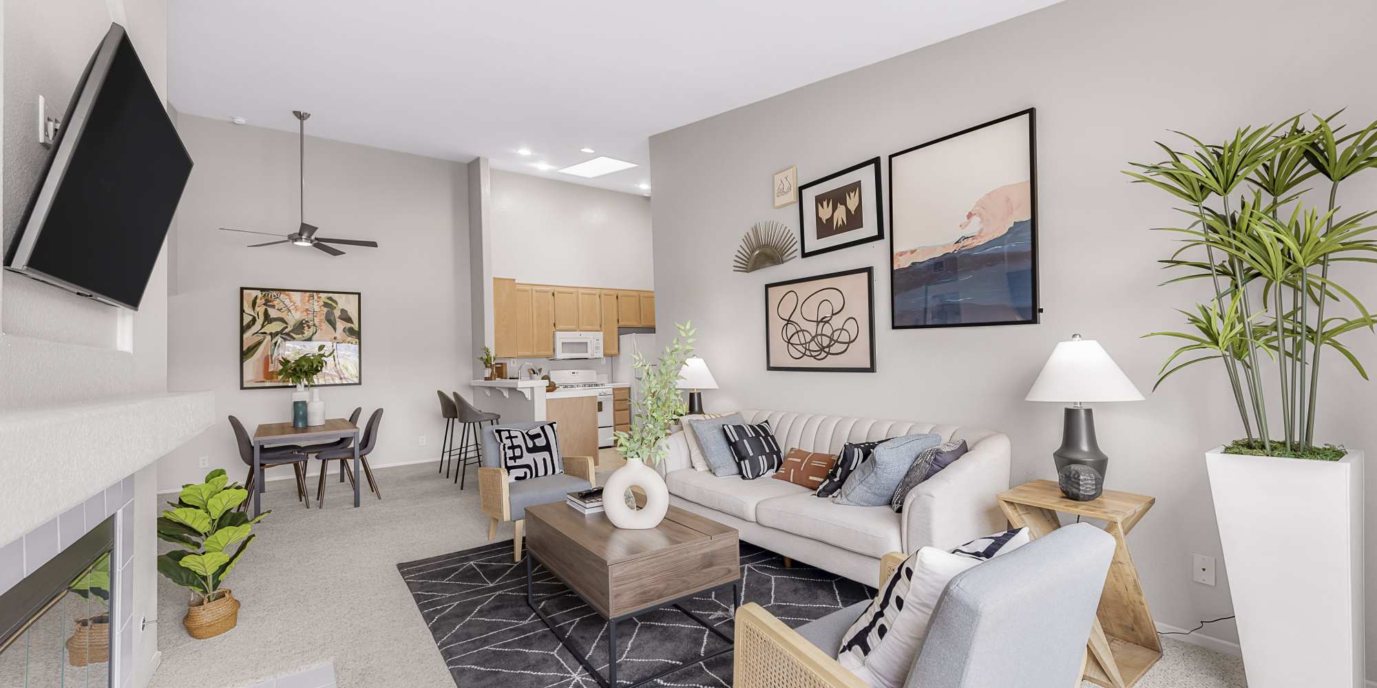 Living Room with Decorative Wall Art and Stylish Accents at Sofi Canyon Hills in San Diego, California.