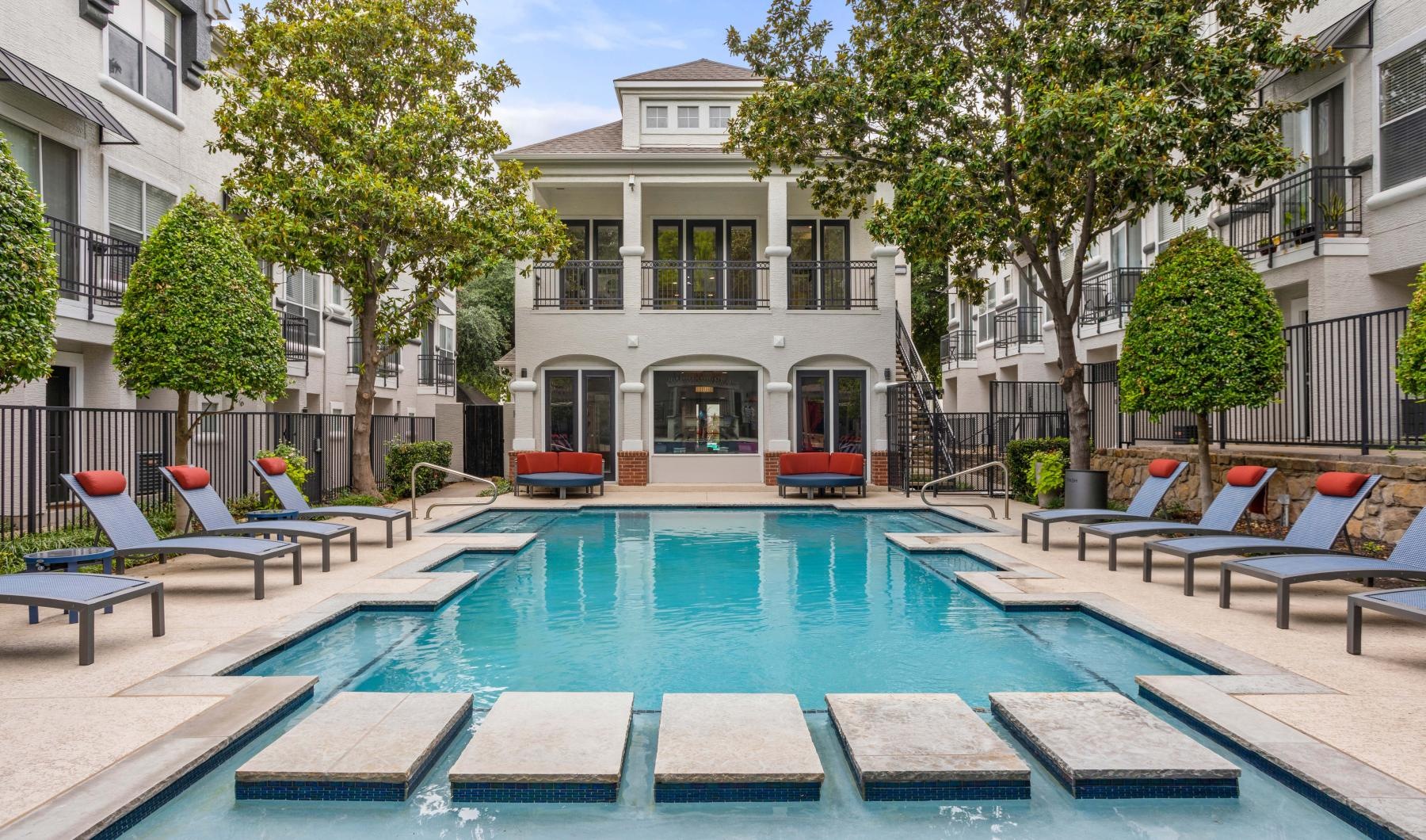 a swimming pool in a courtyard