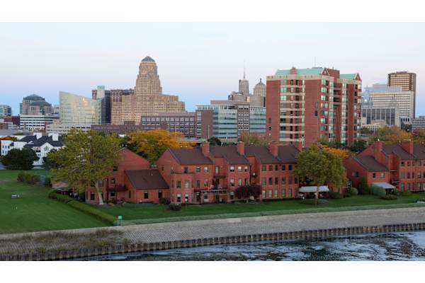 View of a large red building  at Avia Lofts at Maple Road, Amherst, NY, 14221