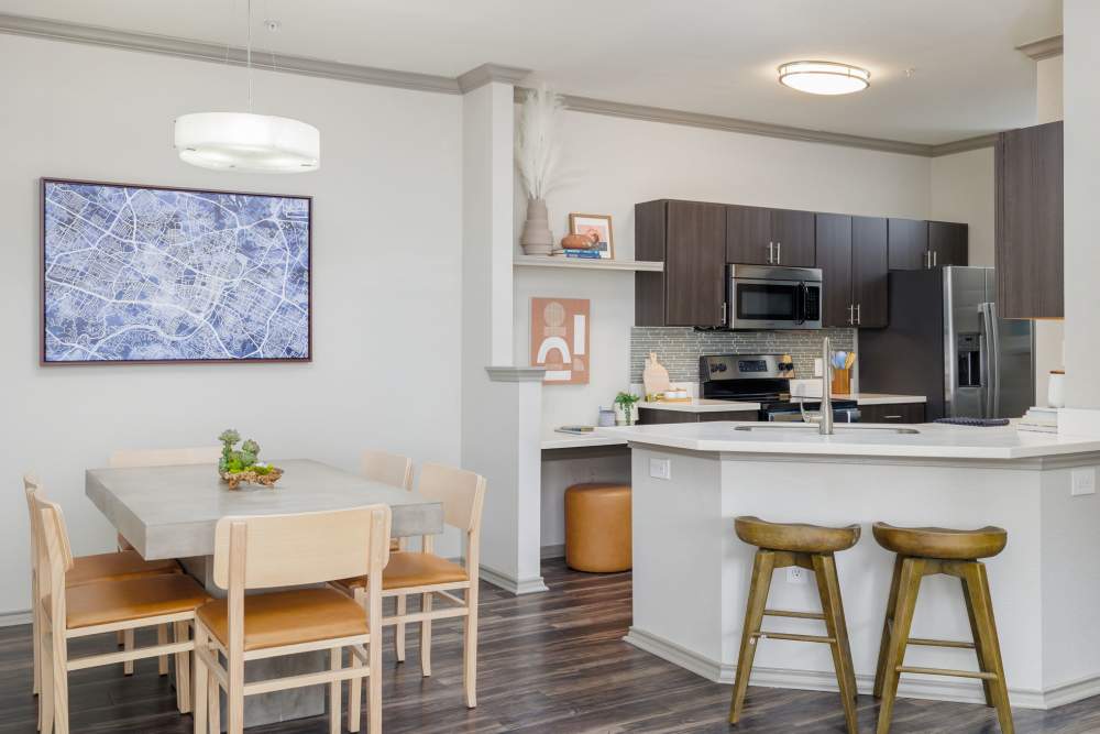 Kitchen and dining area at Trails at Canyon Creek in Austin, Texas