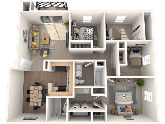 Pet Friendly Apartments in Tampa Florida – The Commons – 3D floorplan of our four-bedroom two-bathroom apartment