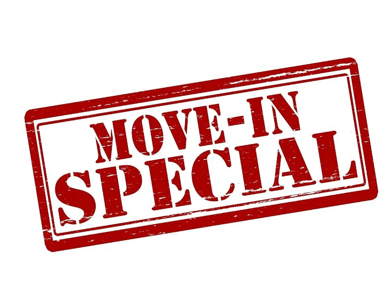 Bold red 'Move-In Special' stamp conveying an exciting rental offer.