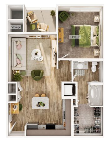 Bell Lafayette one bedroom floor plan