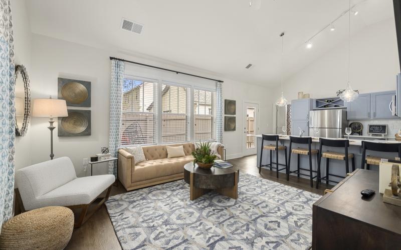a living room with a large window