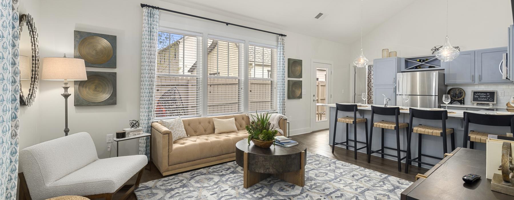 a living room with a large window