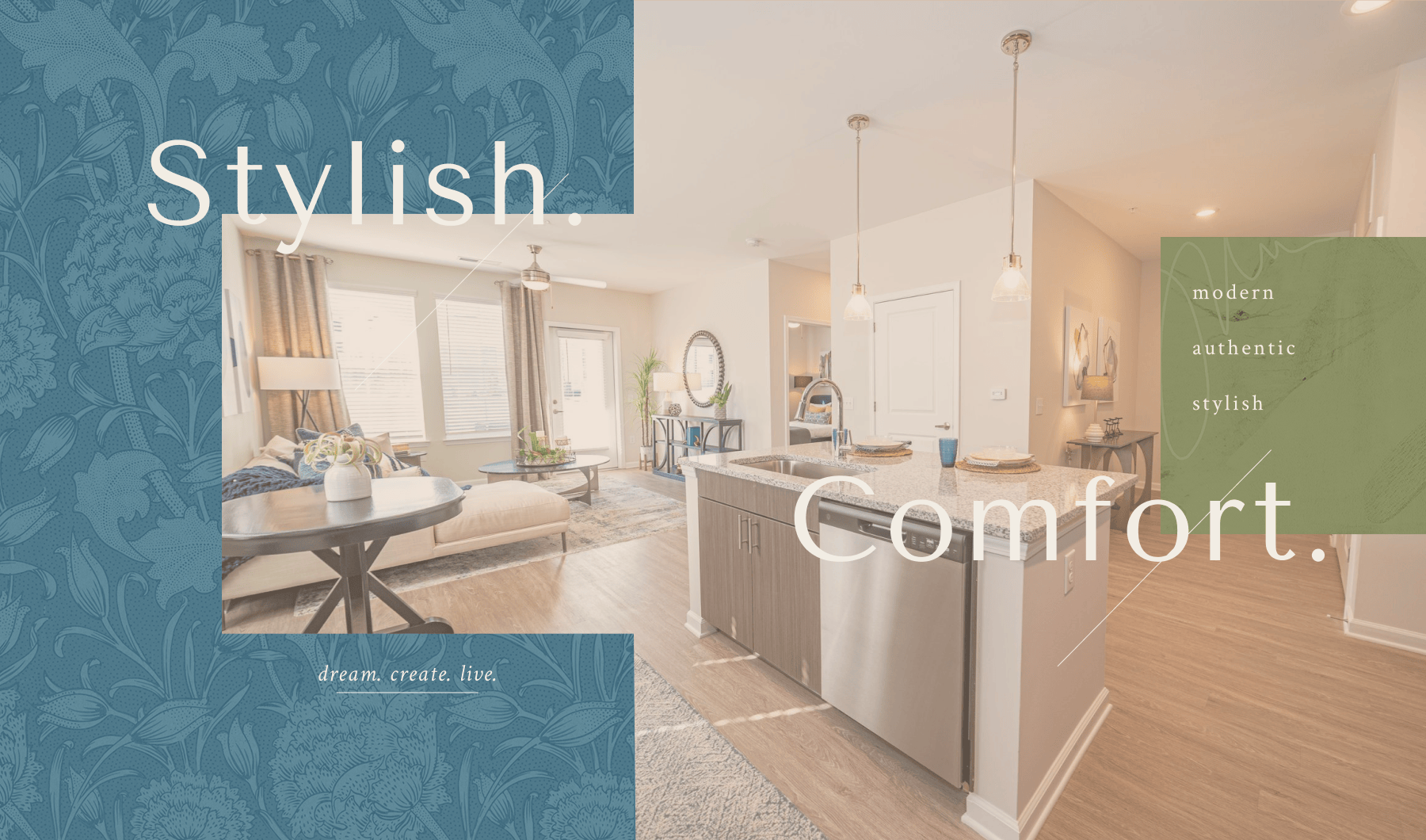 Bright modern living room inside Madison Farms apartments near Charlotte NC with spacious open layout.