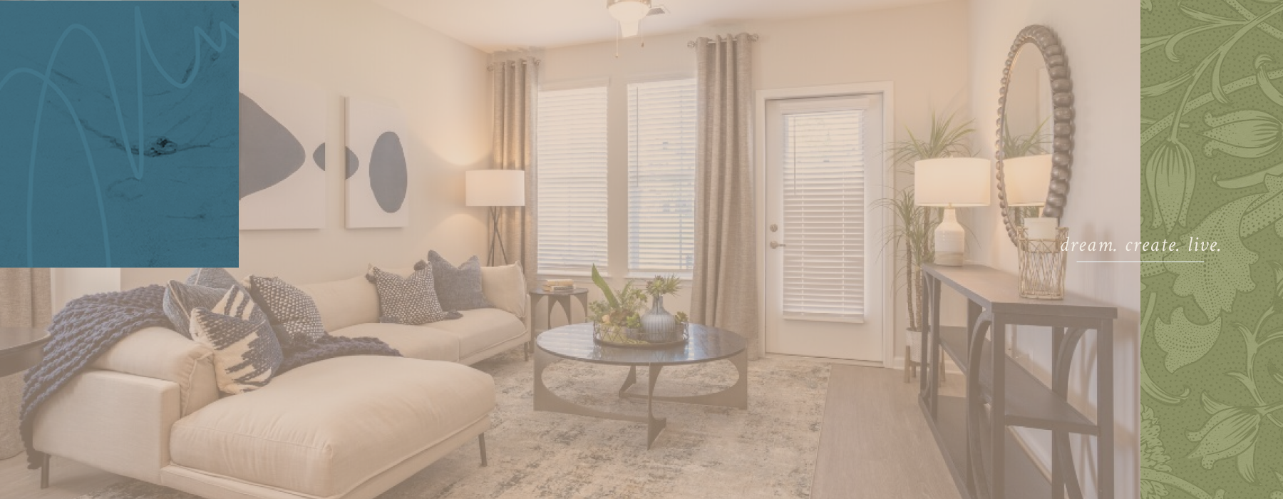 Bright modern living room inside Madison Farms apartments near Charlotte NC with spacious open layout.