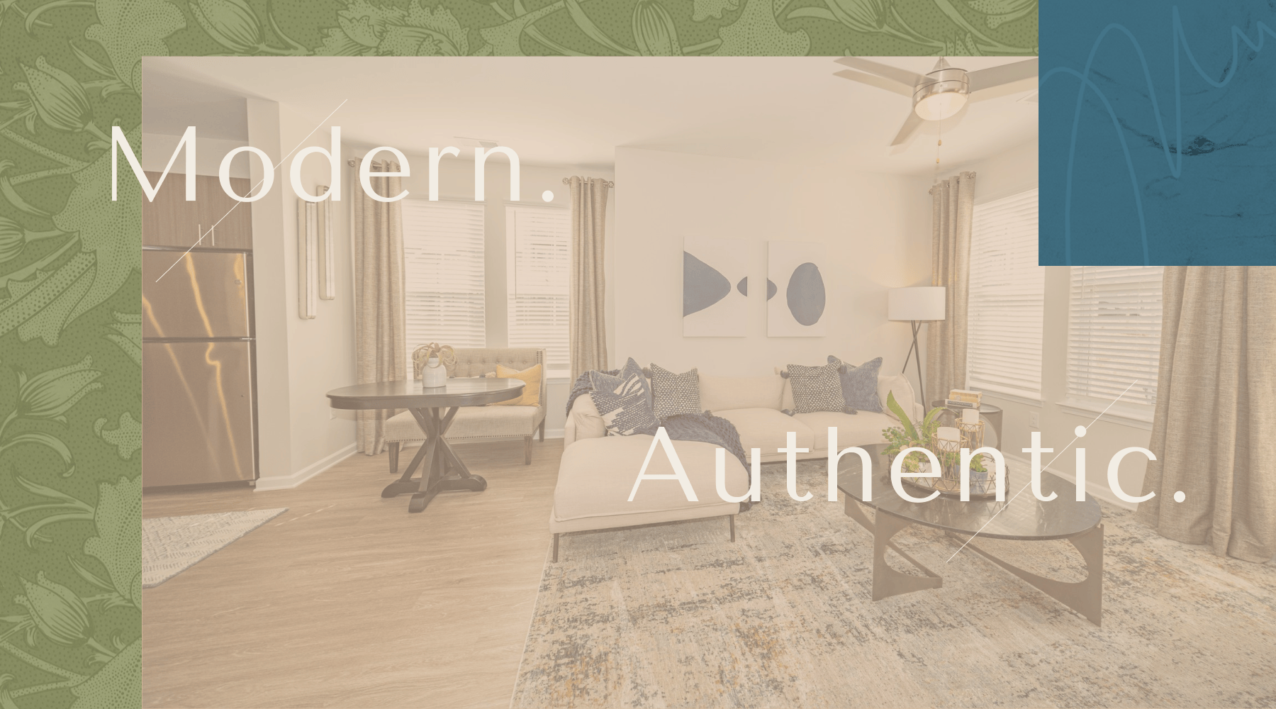 Bright modern living room inside Madison Farms apartments near Charlotte NC with spacious open layout.
