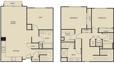 2 bed + Den 3 Bath 1597-1602 square feet floor plan Townhouse