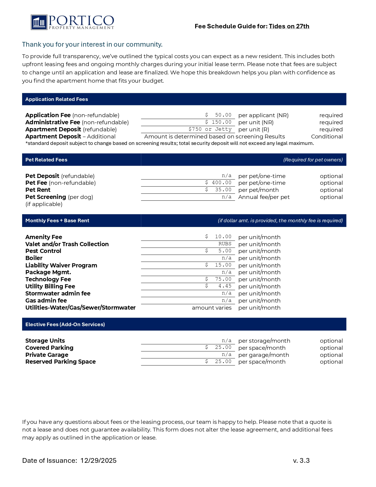 Fee Schedule
