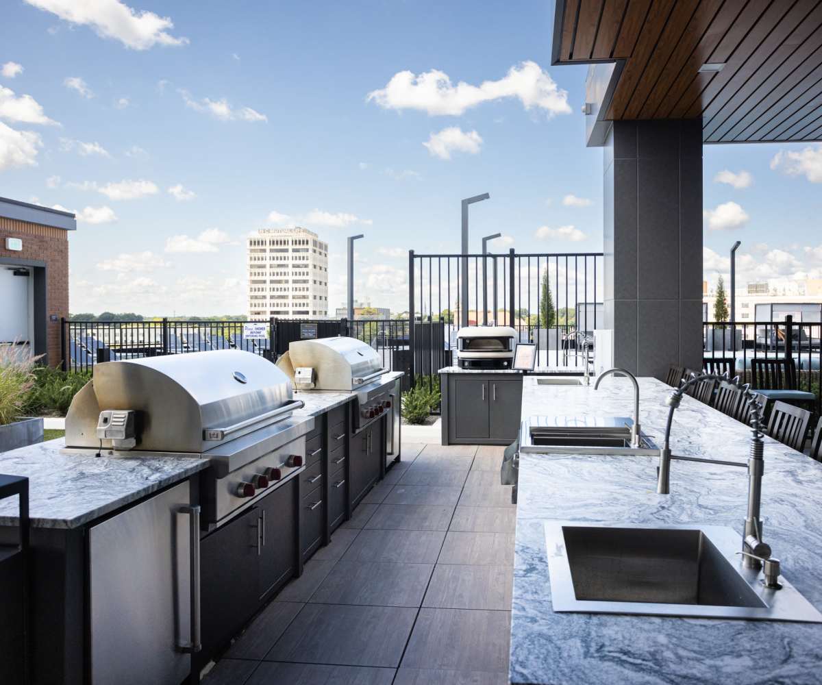 Grilling area at The Novus Apartments in Durham, North Carolina