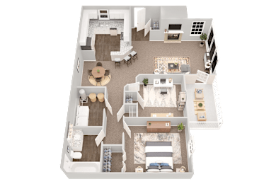 Sierra, two-bedroom, one-bathroom floor plan rendering at Summerchase at Riverchase Apartments