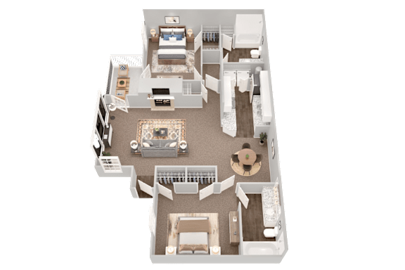Camelia, two-bedroom, two-bathroom floor plan rendering at Summerchase at Riverchase Apartments