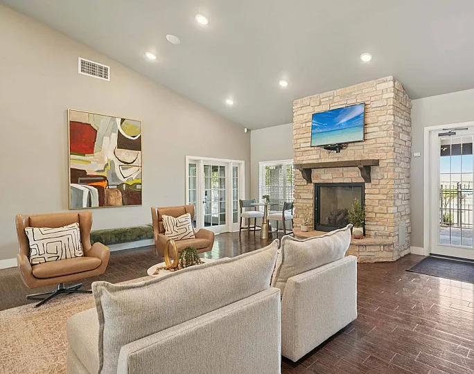 stylish clubhouse wtih wood burning fireplace