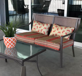 Outside seating at Mission Vista Apartments in Tucson Arizona