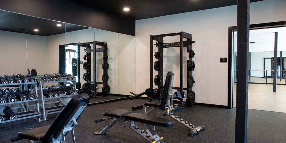 Rendering fitness center at The Assembly in North Charleston, South Carolina