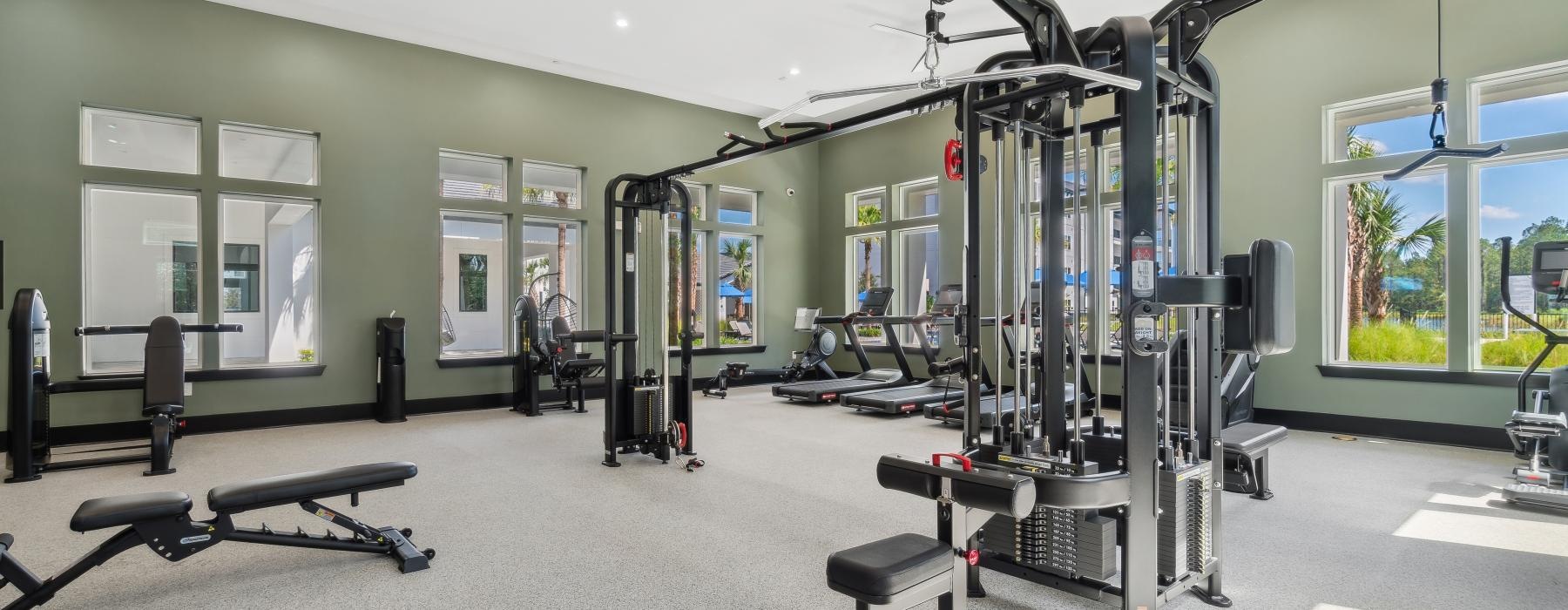 a gym with treadmills