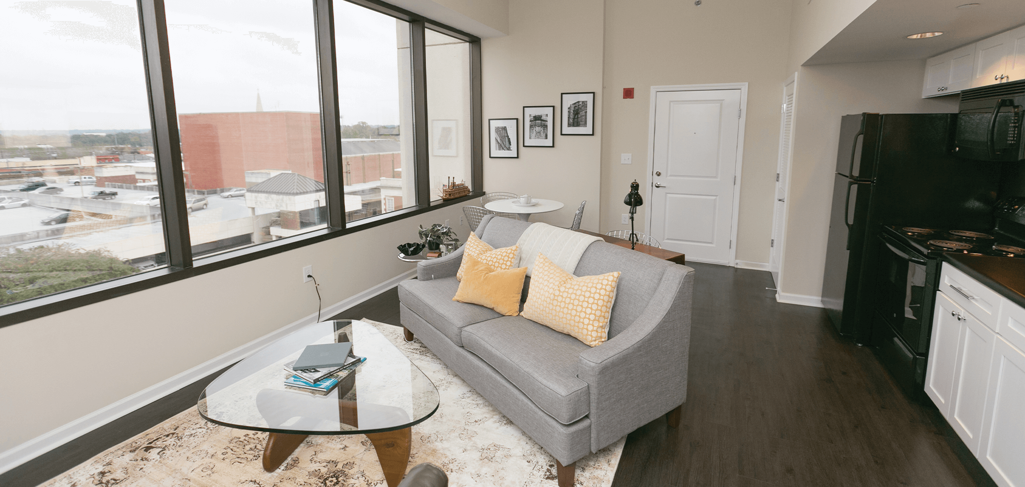 Living room and kitchen view of the 40 Four Building in Montgomery Alabama