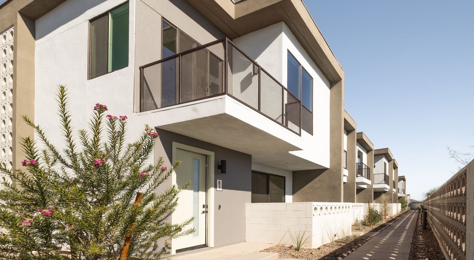 a spacious balcony over a desert