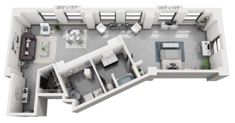 A13 plan is 1 bed, 1 bath and 1,055 square feet