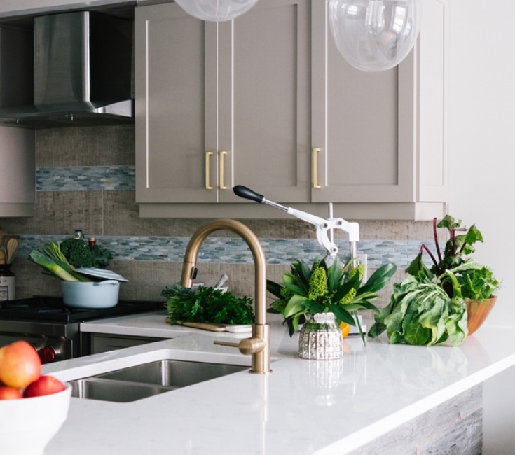 kitchen with bright lighting and ample counter space