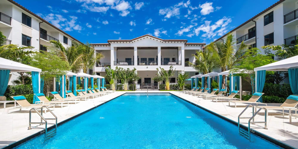 Luxury resort style swimming pool at The Residences at Monterra Commons in Cooper City, Florida
