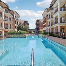a swimming pool in a resort