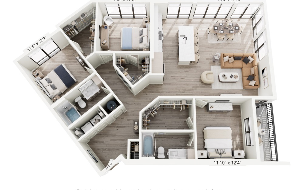 C2 - 3 bedroom floorplan layout with 2 bathrooms and 1716 square feet