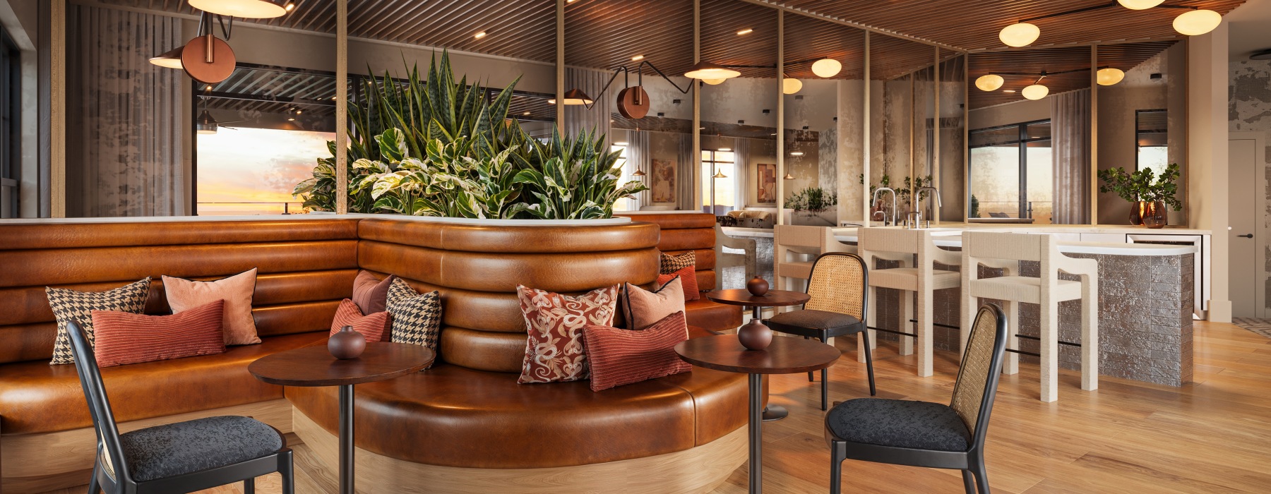 A sky lounge with booth style seating