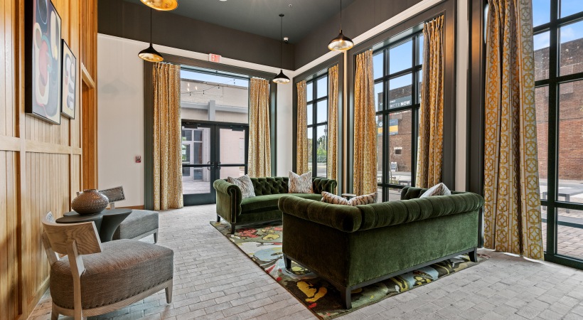Modern resident lounge at The Porter apartments on Meeting Street in Charleston SC.
