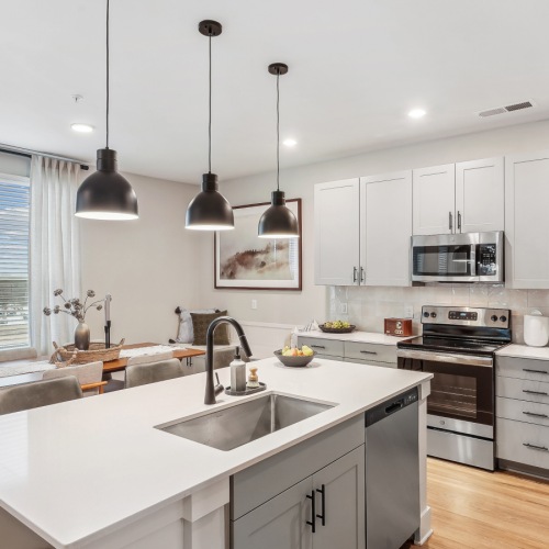 kitchen with large island at Knoll at Briar Chapel