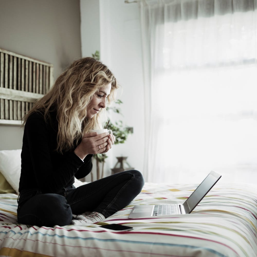 Resident relaxing in her room in her apartment at Gardner Estates in Gardner, Kansas