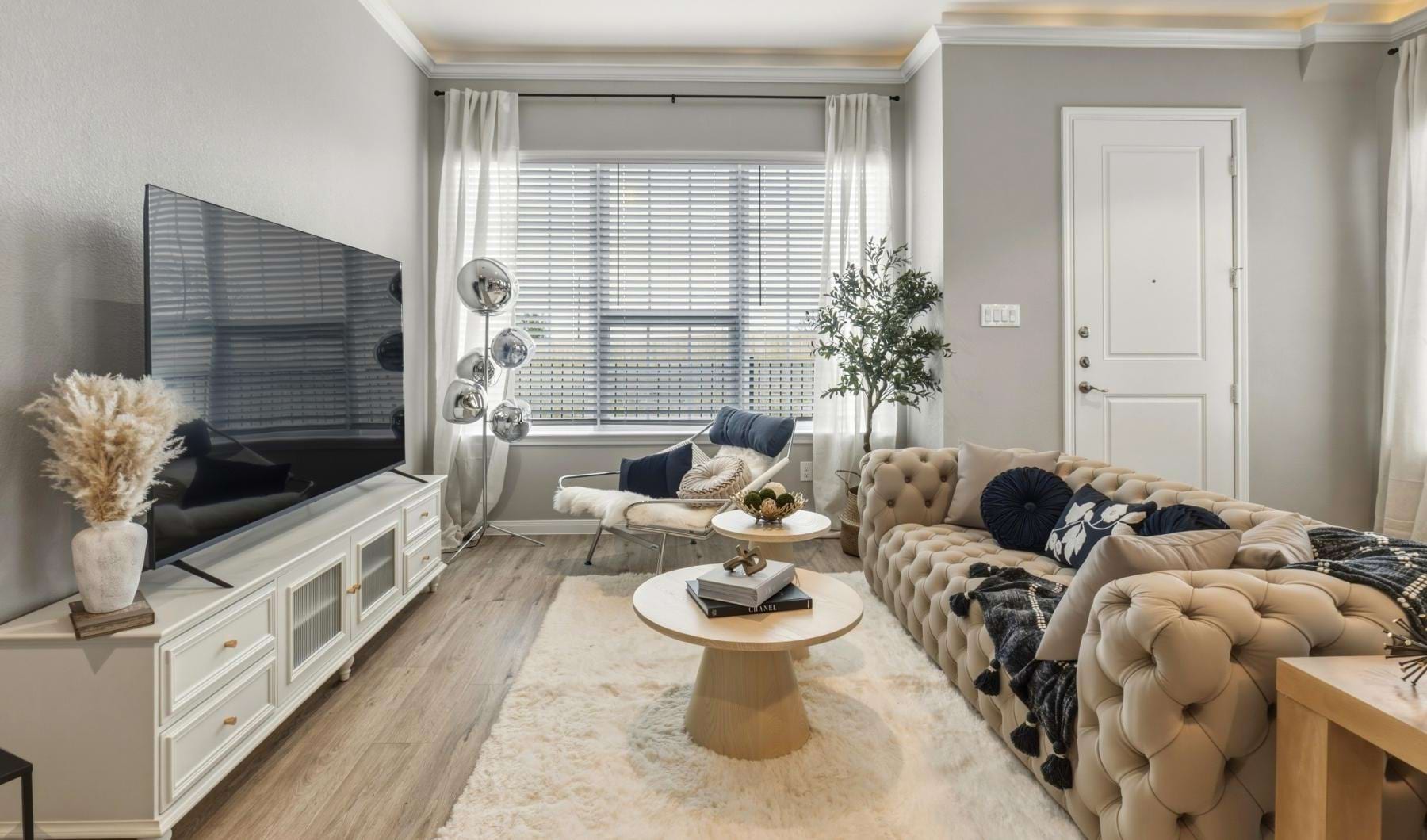a living room with a couch and a coffee table