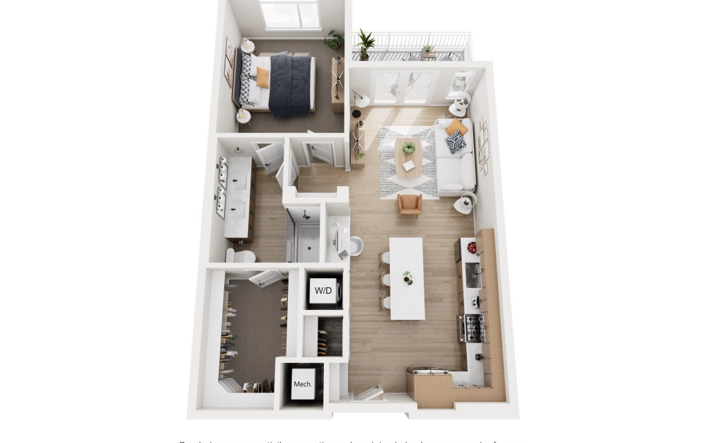 #1029 - 1 bedroom floorplan layout with 1 bathroom and 795 square feet