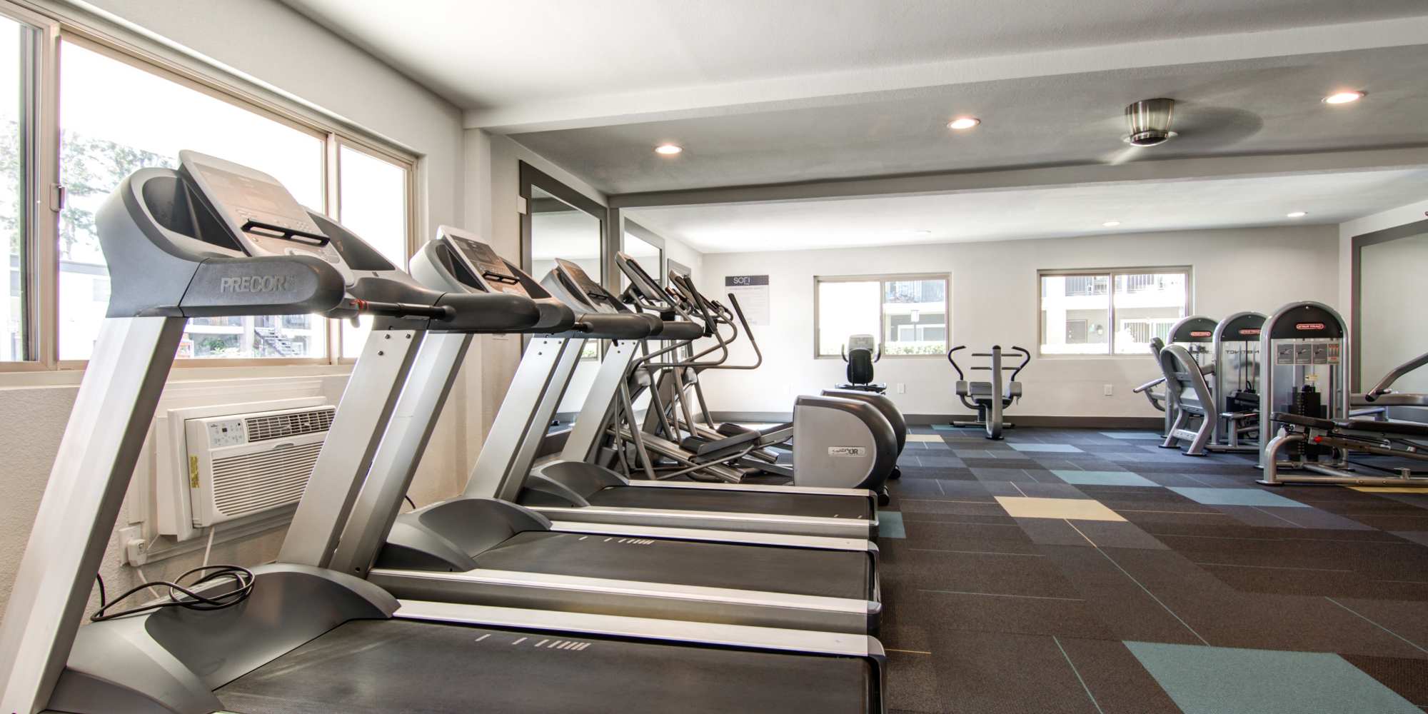Treadmills in the fitness center at Sofi Poway in Poway, California