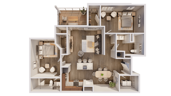 a 3d floor plan of a home with a bedroom and living room