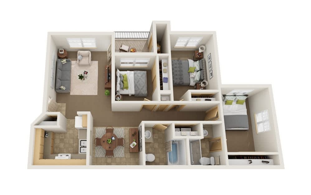Stone Ridge Apartments in Eugene, Oregon Three Bedroom Floor Plan